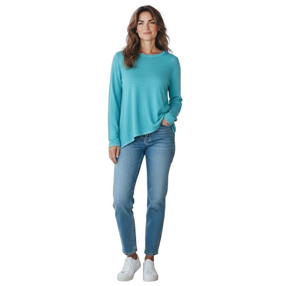 Eileen‎ Fisher Wool Silk Cashmere Asymmetrical Sweater Blue Small Made Italy